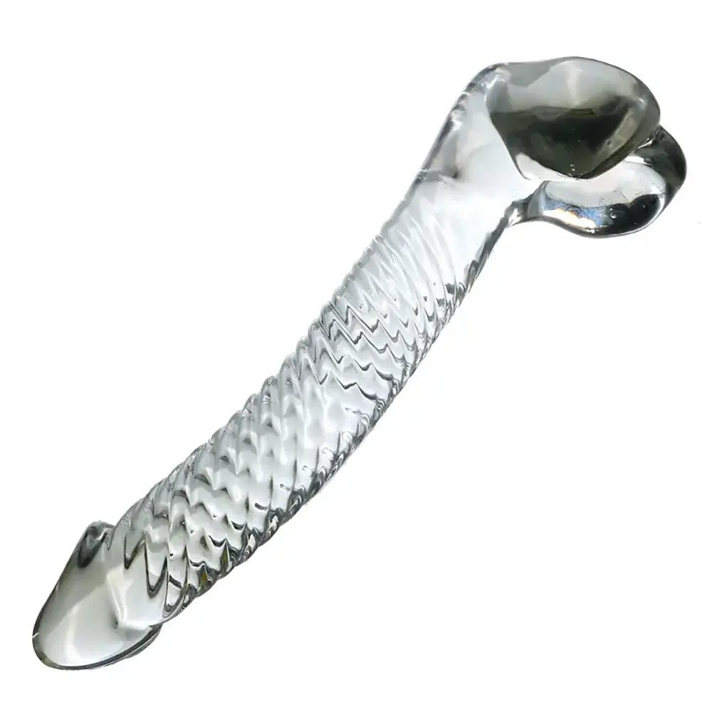 Ribbed Crystal Glass Dildo - Curved G-Spot Glass Dildo