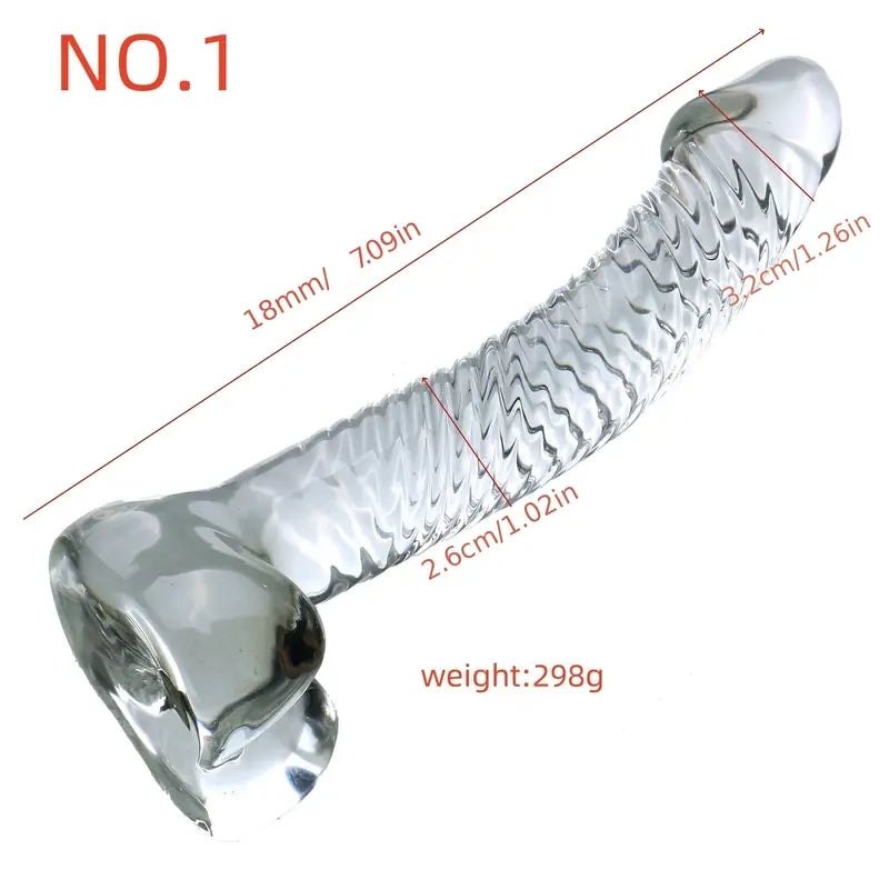 Ribbed Crystal Glass Dildo - Curved G-Spot Glass Dildo