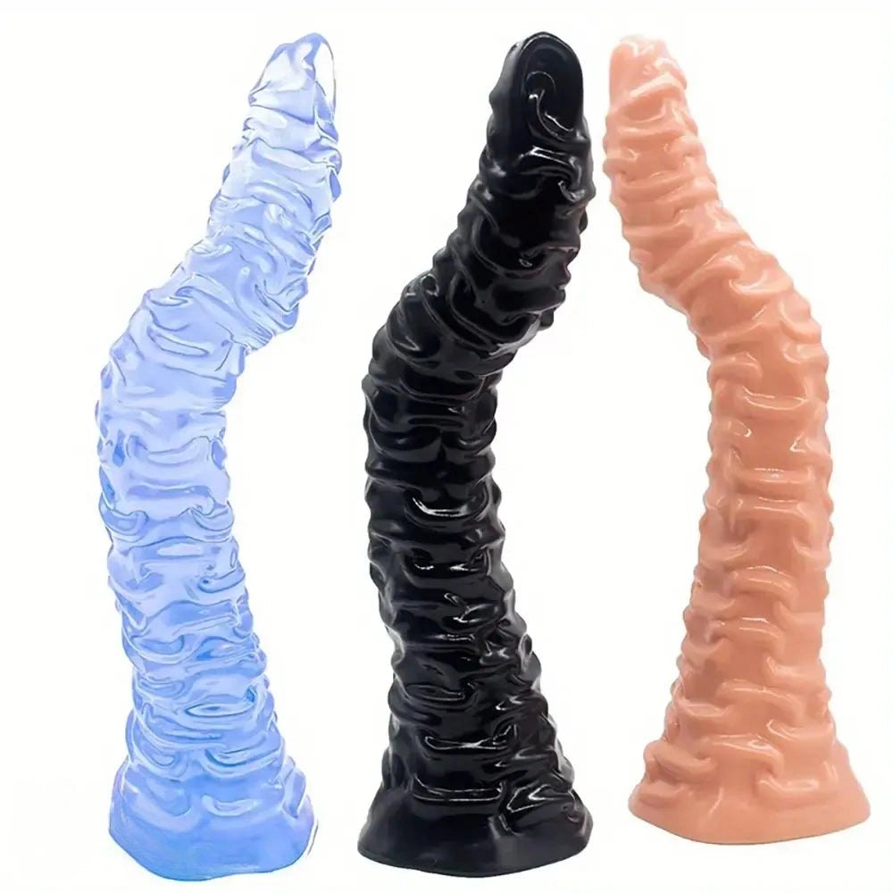 Ribbed G-Spot Dildo 14 in - Curved PVC Massager Toy