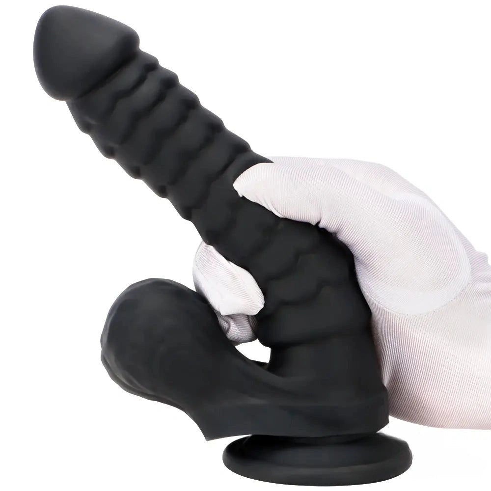 Ribbed G-Spot Silicone Dildo - Flexible Curved Dildo