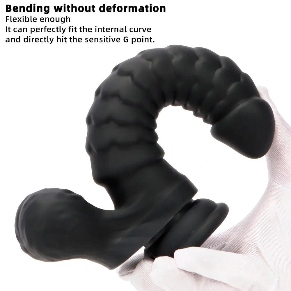 Ribbed G-Spot Silicone Dildo - Flexible Curved Dildo