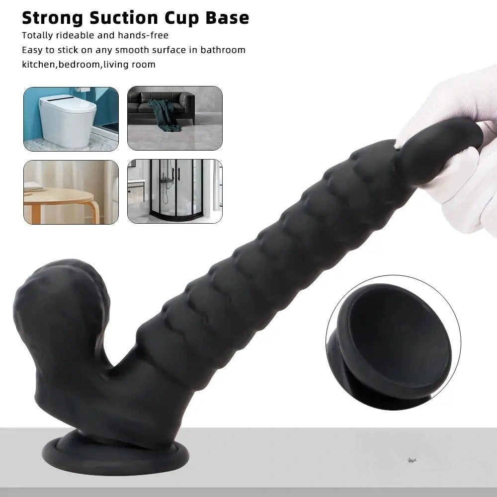Ribbed G-Spot Silicone Dildo - Flexible Curved Dildo
