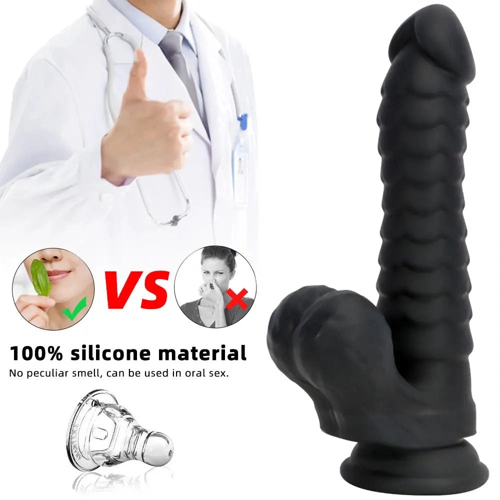 Ribbed G-Spot Silicone Dildo - Flexible Curved Dildo