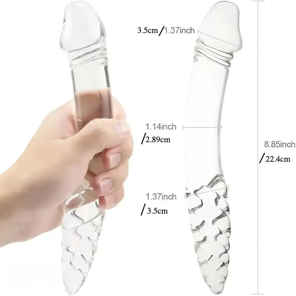 Ribbed Glass Double Dildo - Double-Ended Glass Dildo