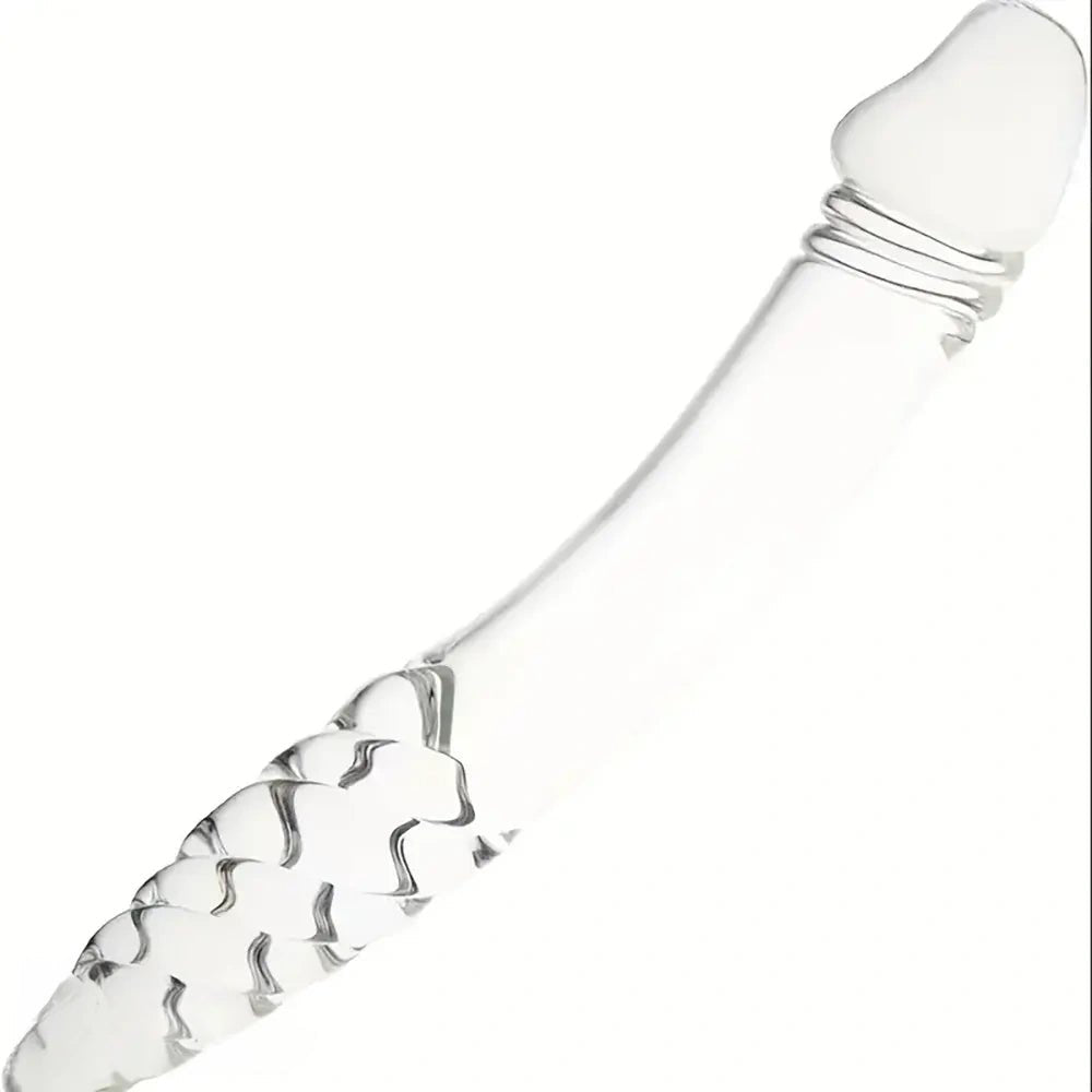 Ribbed Glass Double Dildo - Double-Ended Glass Dildo