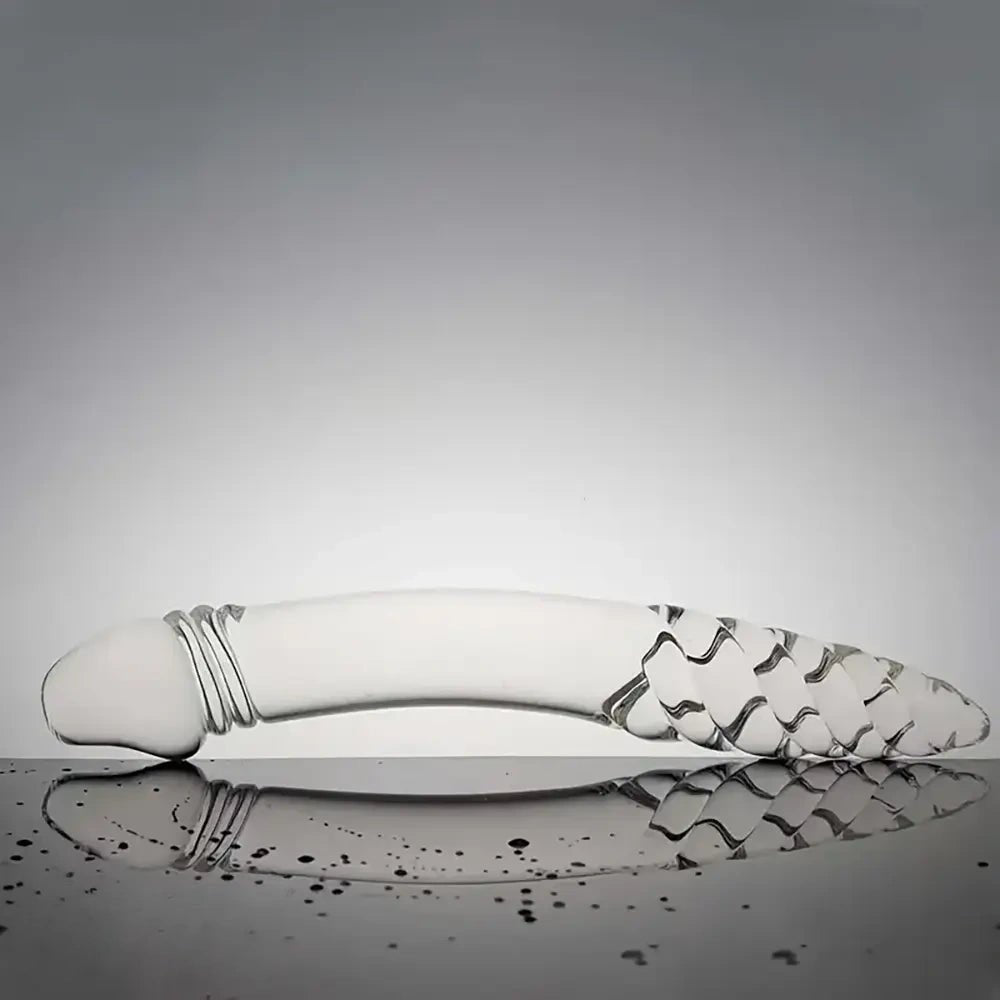 Ribbed Glass Double Dildo - Double-Ended Glass Dildo