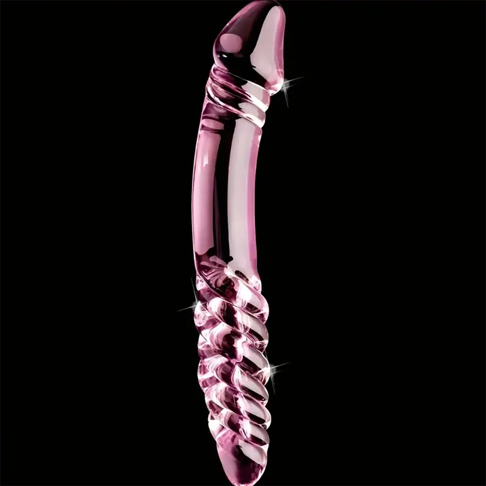 Ribbed Glass Double Dildo - Double-Ended Glass Dildo
