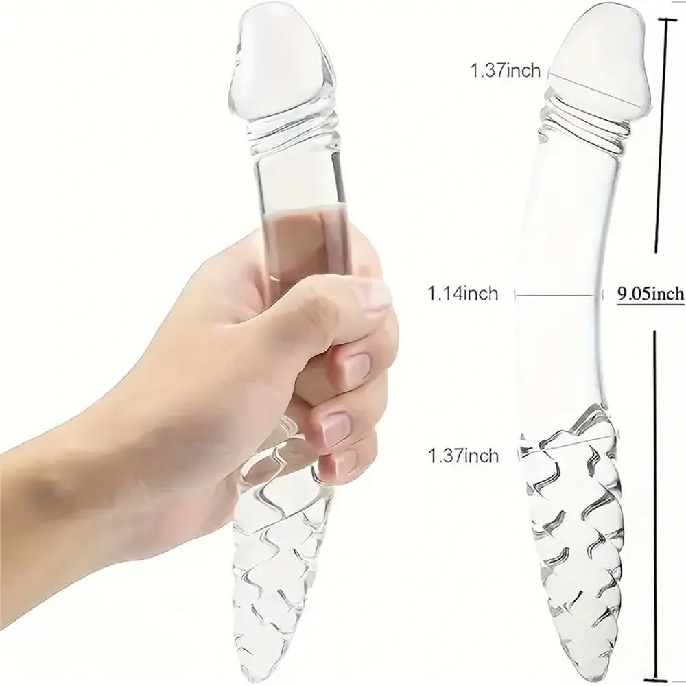 Ribbed Glass Double Dildo - Double-Ended Glass Dildo