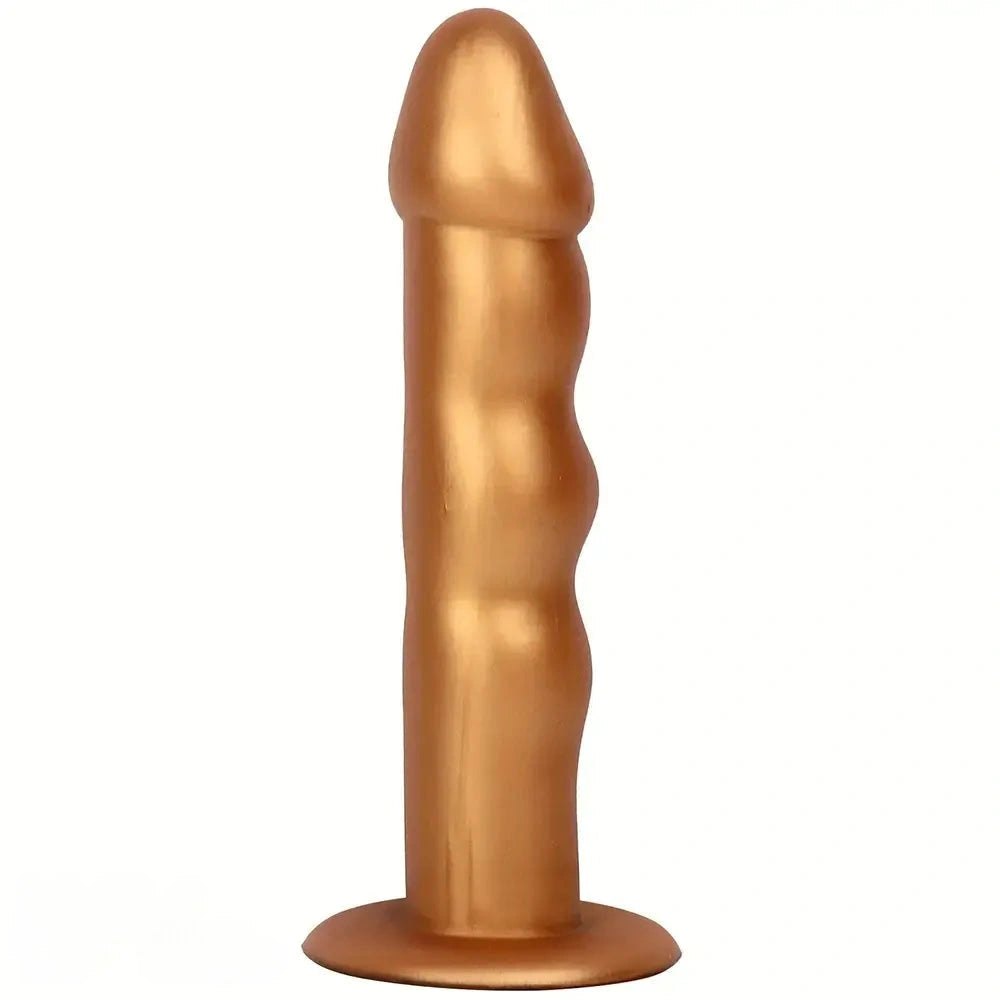 Ribbed Gold Anal Dildo 7.48 in - Silicone Anal Insertable Dildo