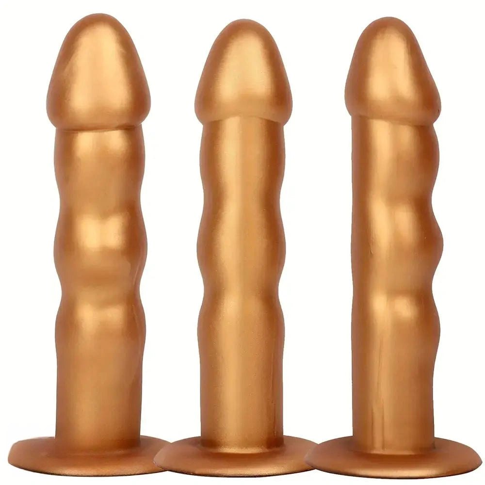 Ribbed Gold Anal Dildo 7.48 in - Silicone Anal Insertable Dildo