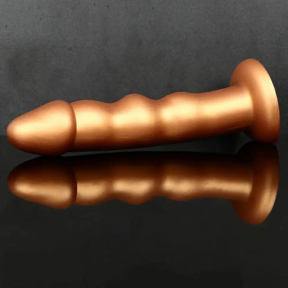 Ribbed Gold Anal Dildo 7.48 in - Silicone Anal Insertable Dildo