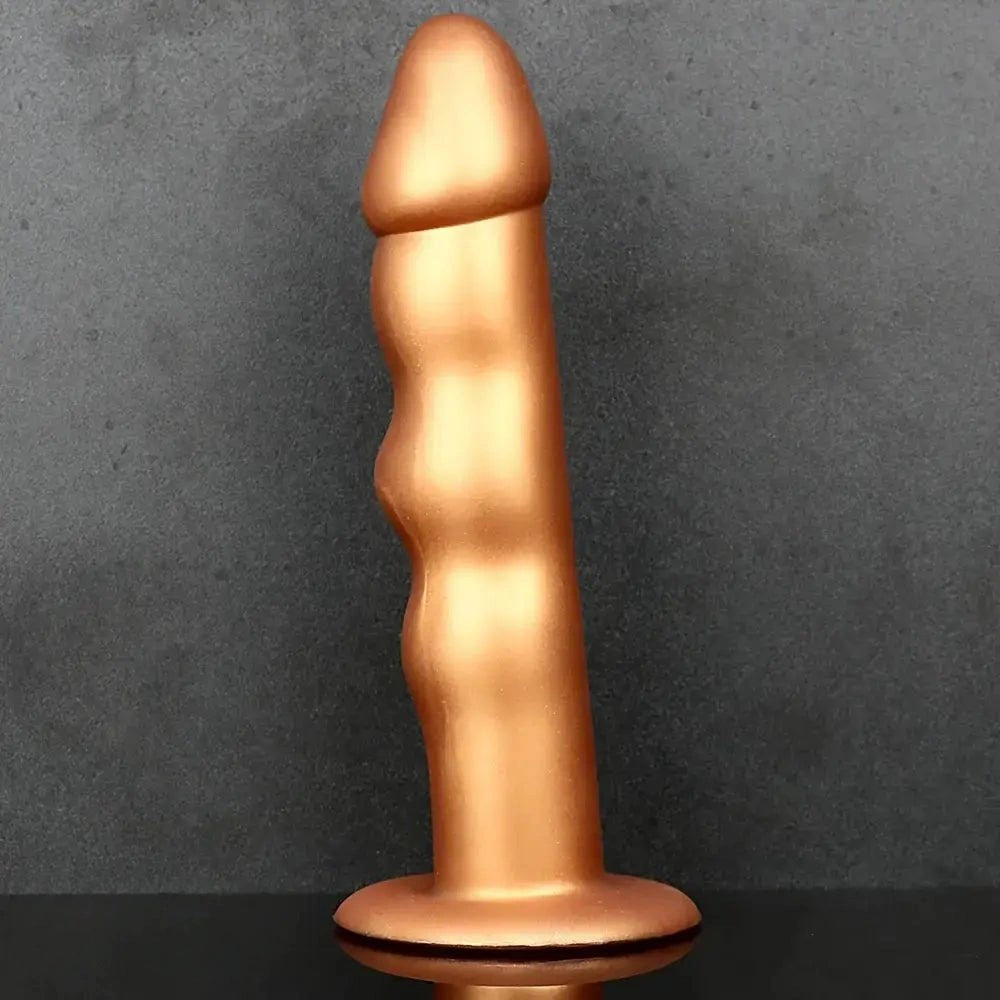 Ribbed Gold Anal Dildo 7.48 in - Silicone Anal Insertable Dildo