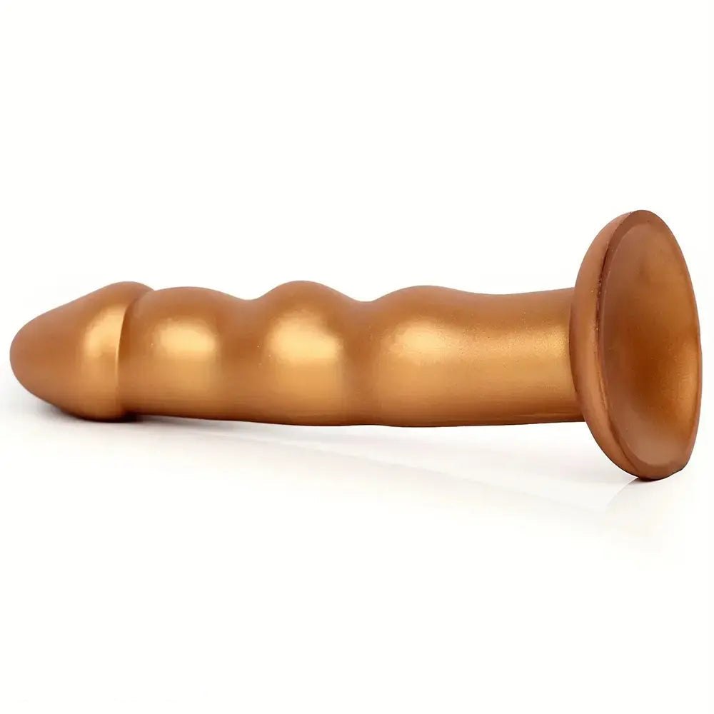 Ribbed Gold Anal Dildo 7.48 in - Silicone Anal Insertable Dildo