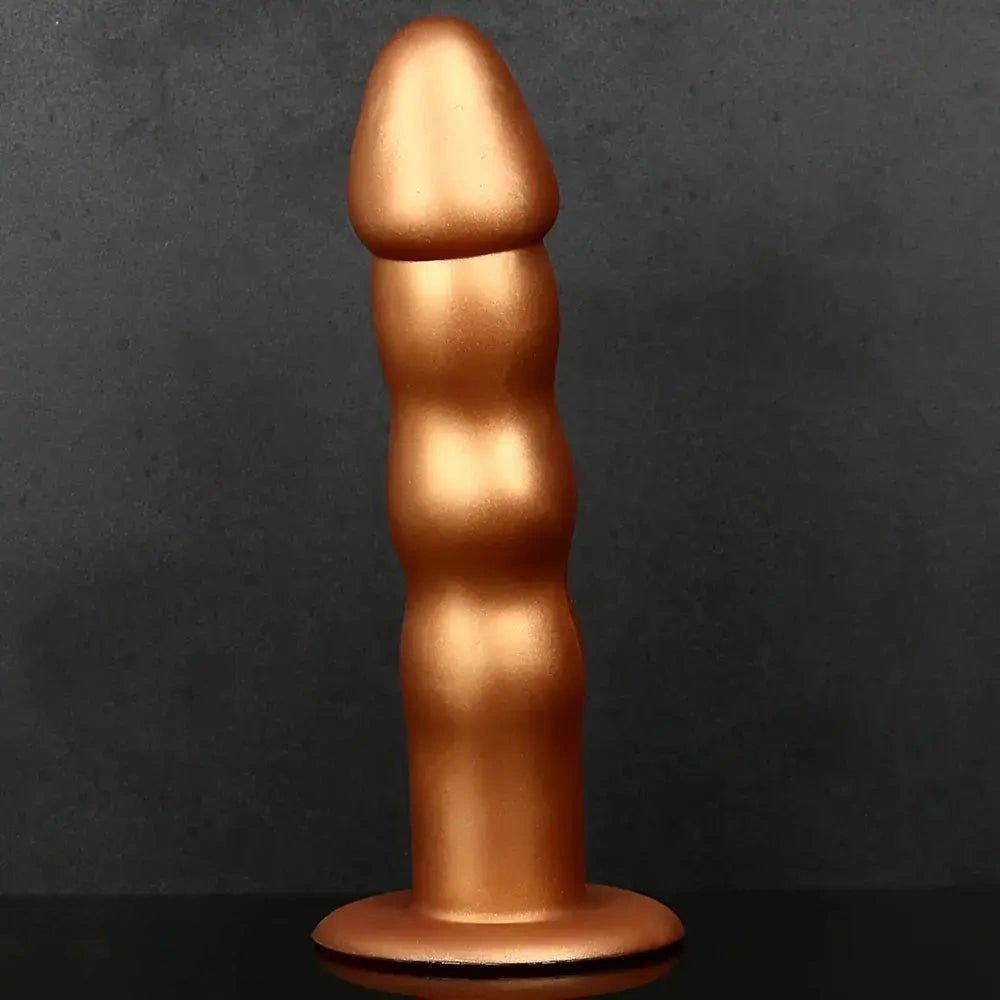 Ribbed Gold Anal Dildo 7.48 in - Silicone Anal Insertable Dildo