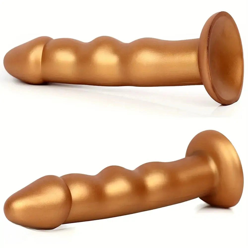 Ribbed Gold Anal Dildo 7.48 in - Silicone Anal Insertable Dildo