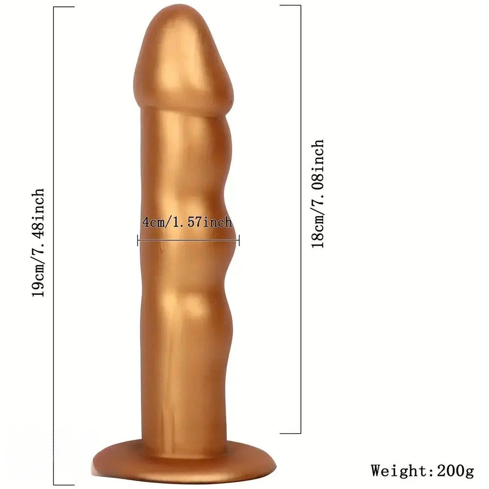 Ribbed Gold Anal Dildo 7.48 in - Silicone Anal Insertable Dildo
