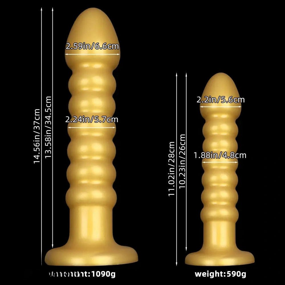 Ribbed Gold Silicone Anal Dildo - Big Dildo Two Sizes