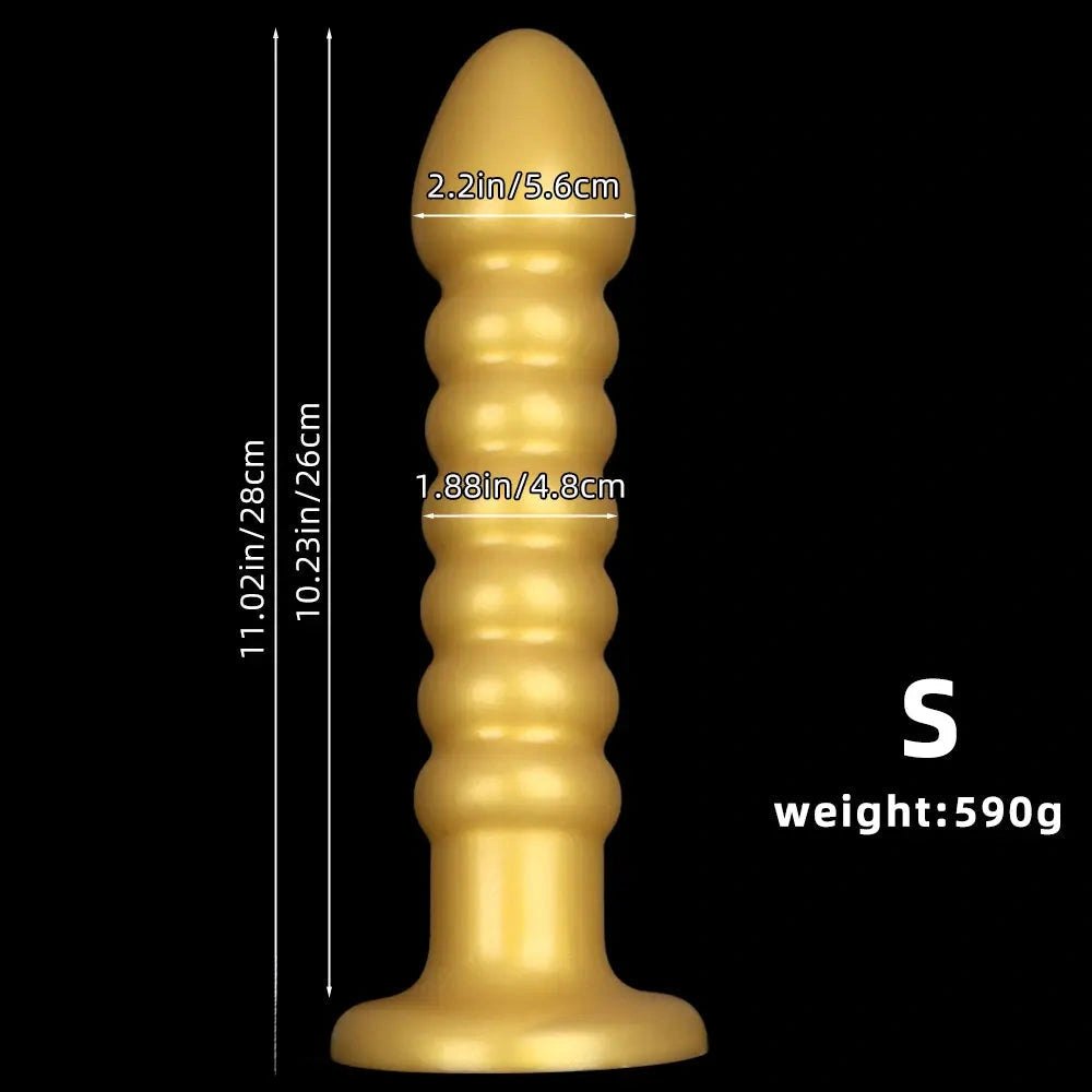 Ribbed Gold Silicone Anal Dildo - Big Dildo Two Sizes