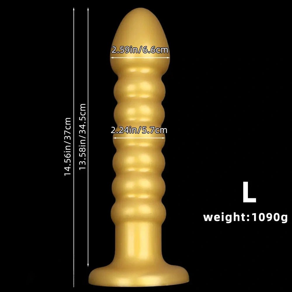 Ribbed Gold Silicone Anal Dildo - Big Dildo Two Sizes