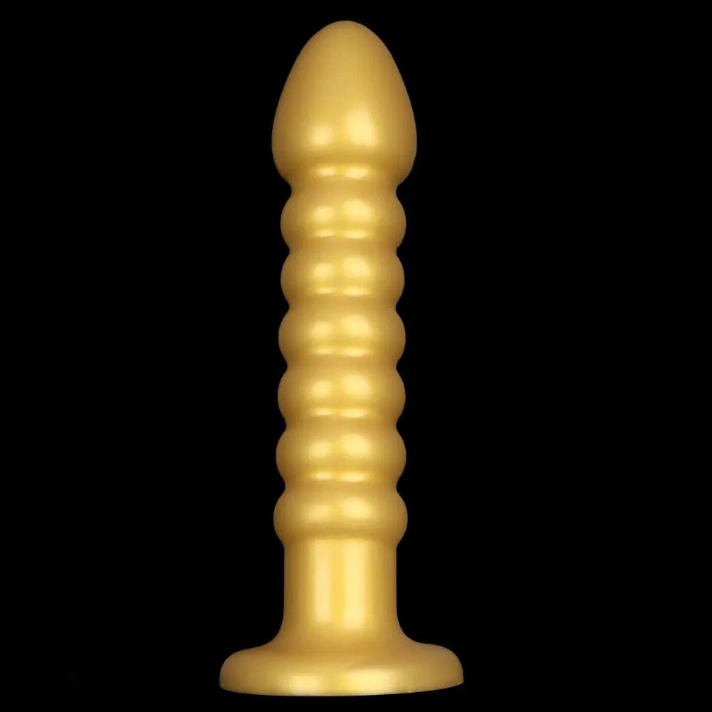 Ribbed Gold Silicone Anal Dildo - Big Dildo Two Sizes
