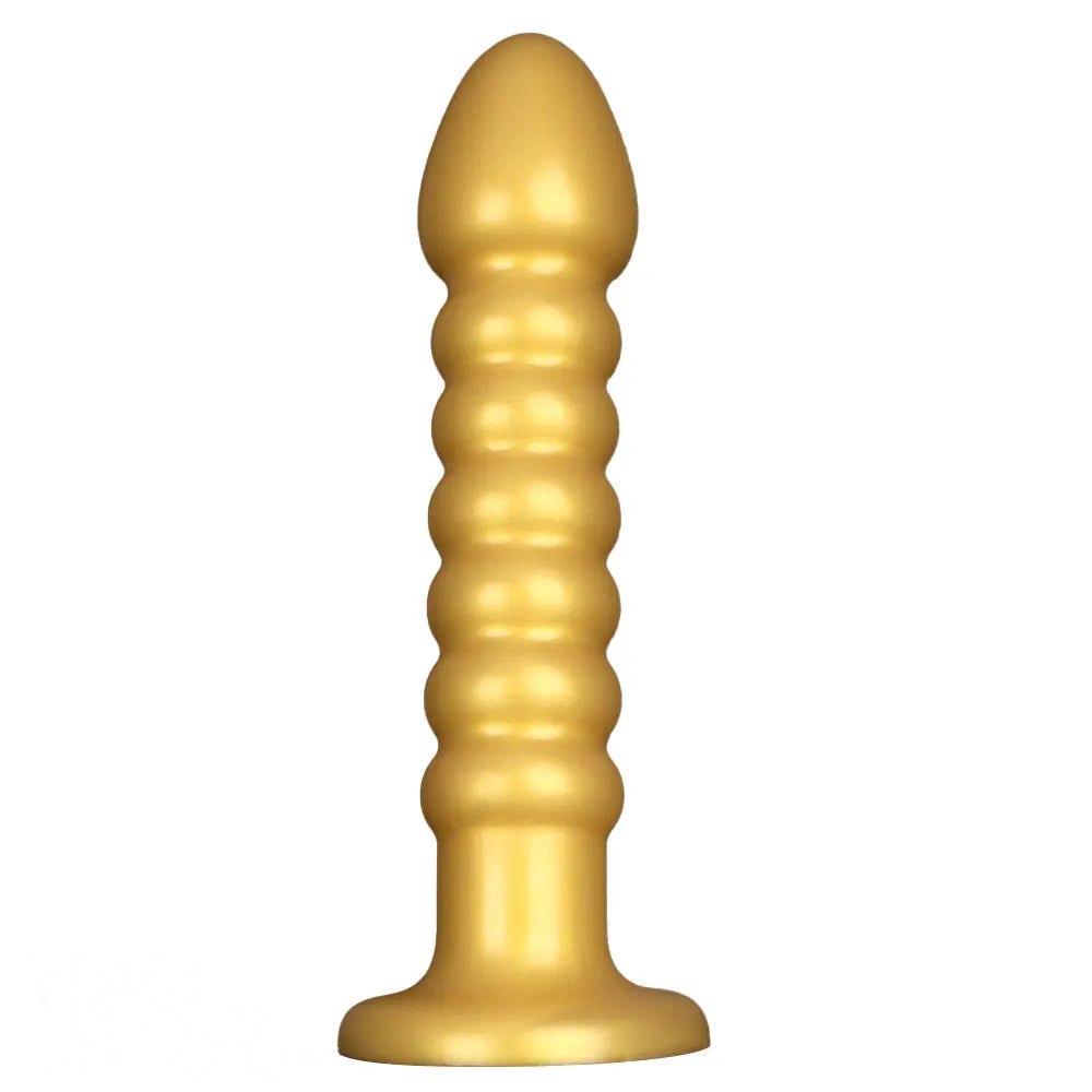 Ribbed Gold Silicone Anal Dildo - Big Dildo Two Sizes