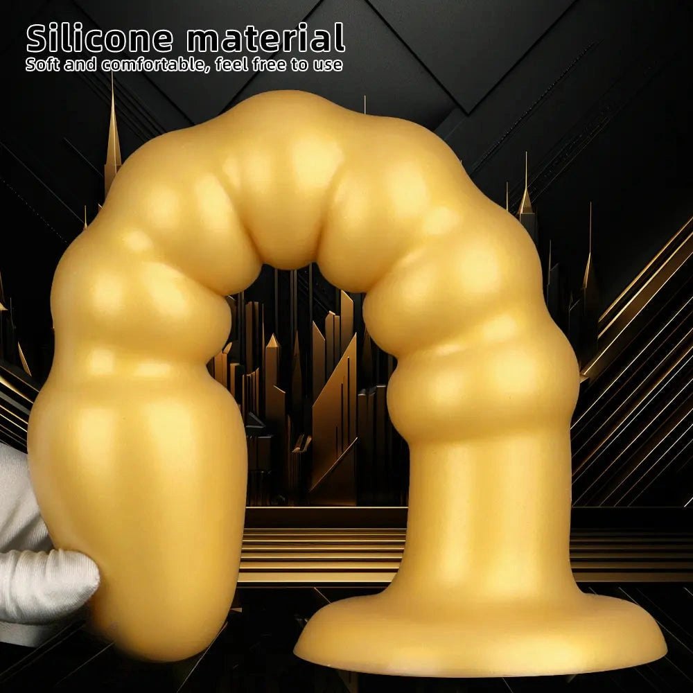 Ribbed Gold Silicone Anal Dildo - Big Dildo Two Sizes