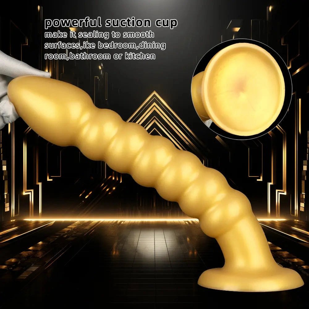 Ribbed Gold Silicone Anal Dildo - Big Dildo Two Sizes