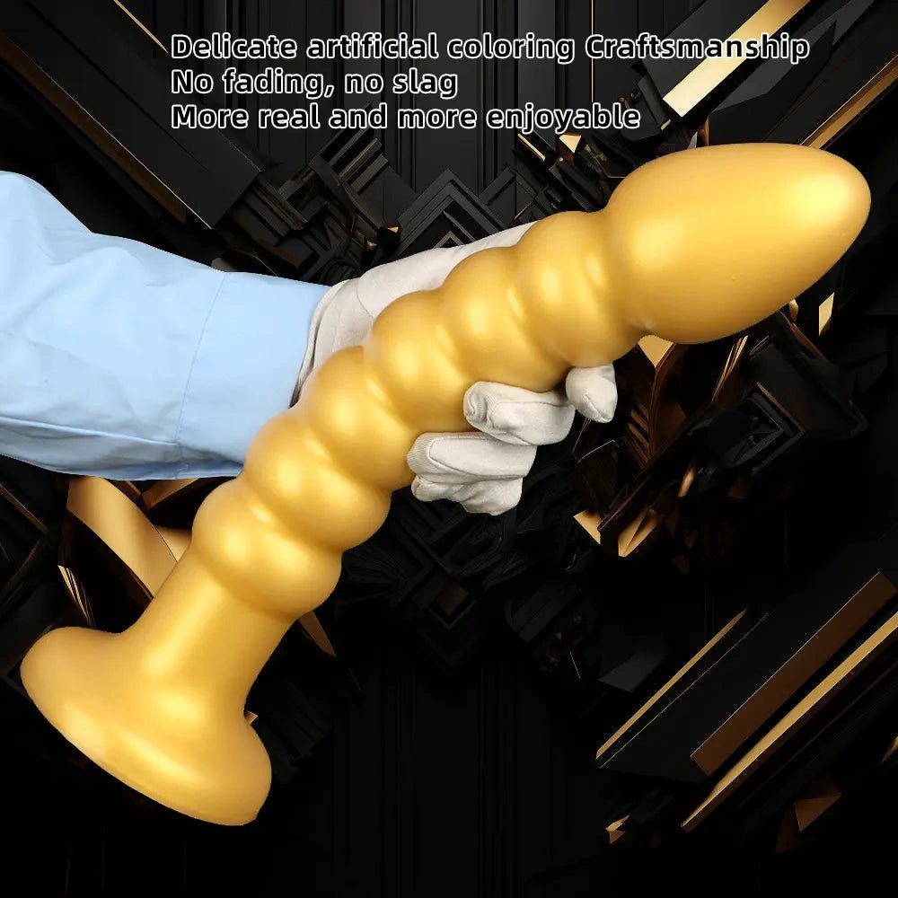 Ribbed Gold Silicone Anal Dildo - Big Dildo Two Sizes