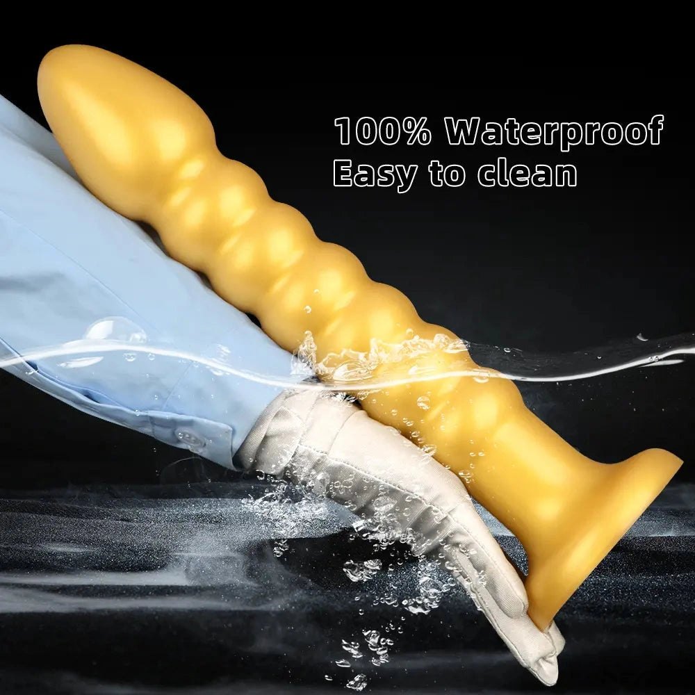 Ribbed Gold Silicone Anal Dildo - Big Dildo Two Sizes