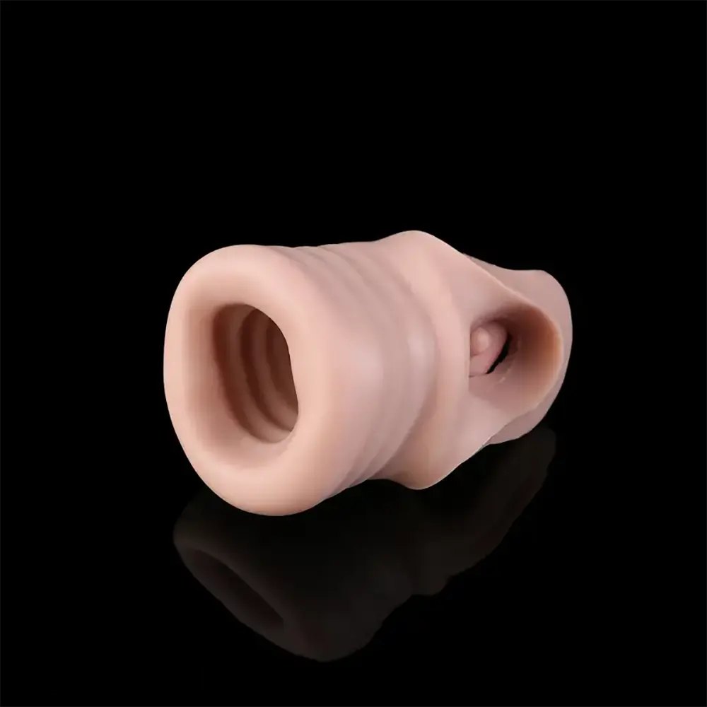 Ribbed Hollow Penis Extension Sleeve - Realistic Silicone Dildo