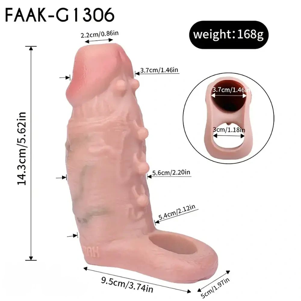 Ribbed Hollow Penis Extension Sleeve - Realistic Silicone Dildo