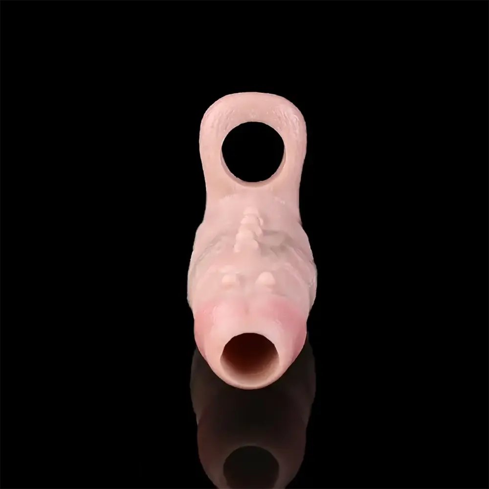 Ribbed Hollow Penis Extension Sleeve - Realistic Silicone Dildo