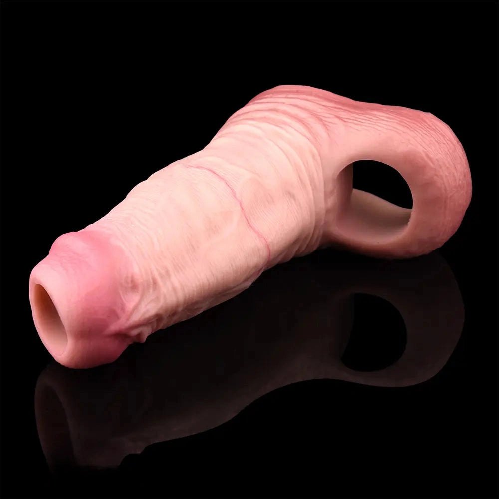 Ribbed Hollow Penis Sleeve - Silicone Penis Extender
