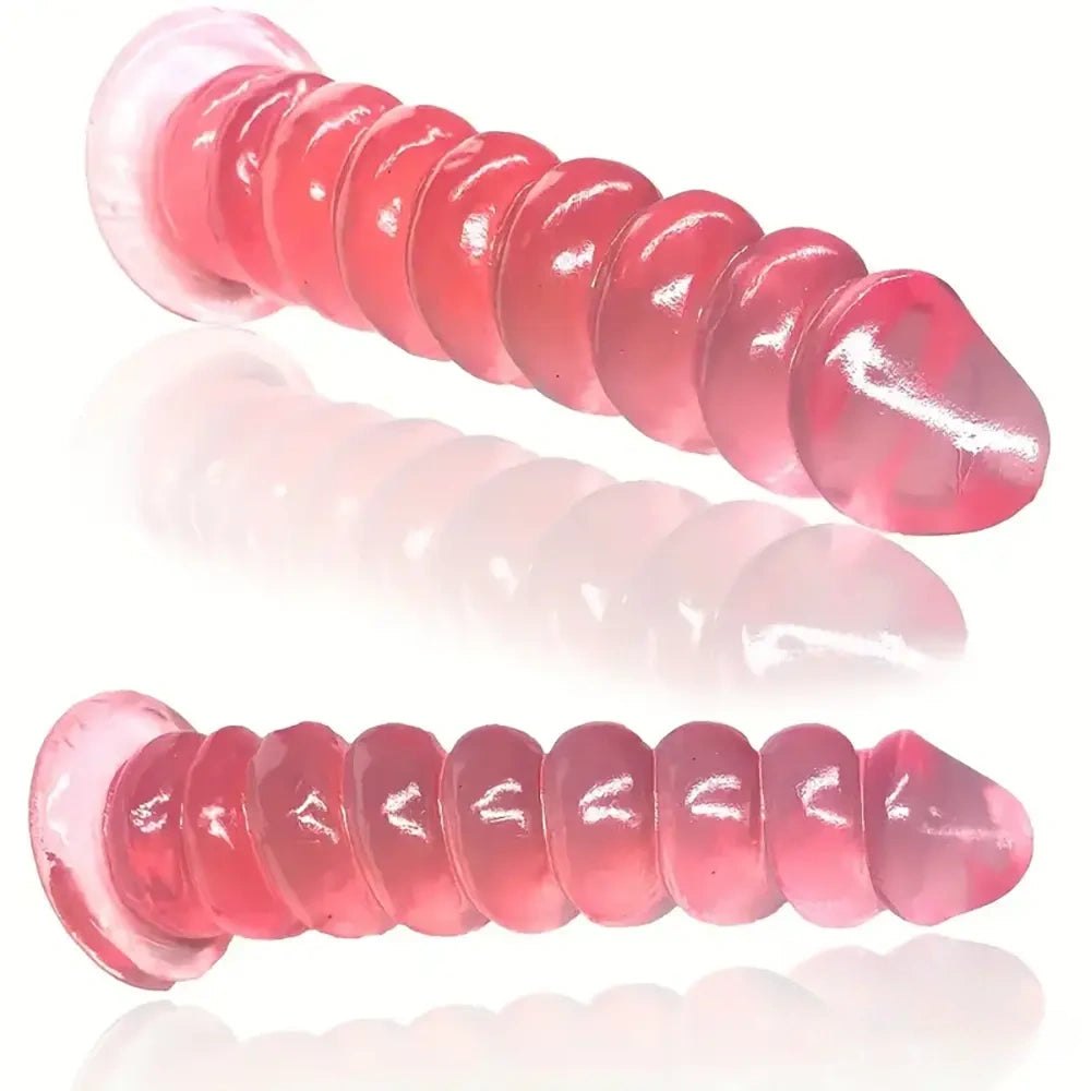 Ribbed Pink Realistic Dildo - Slim TPE Realistic Dildo
