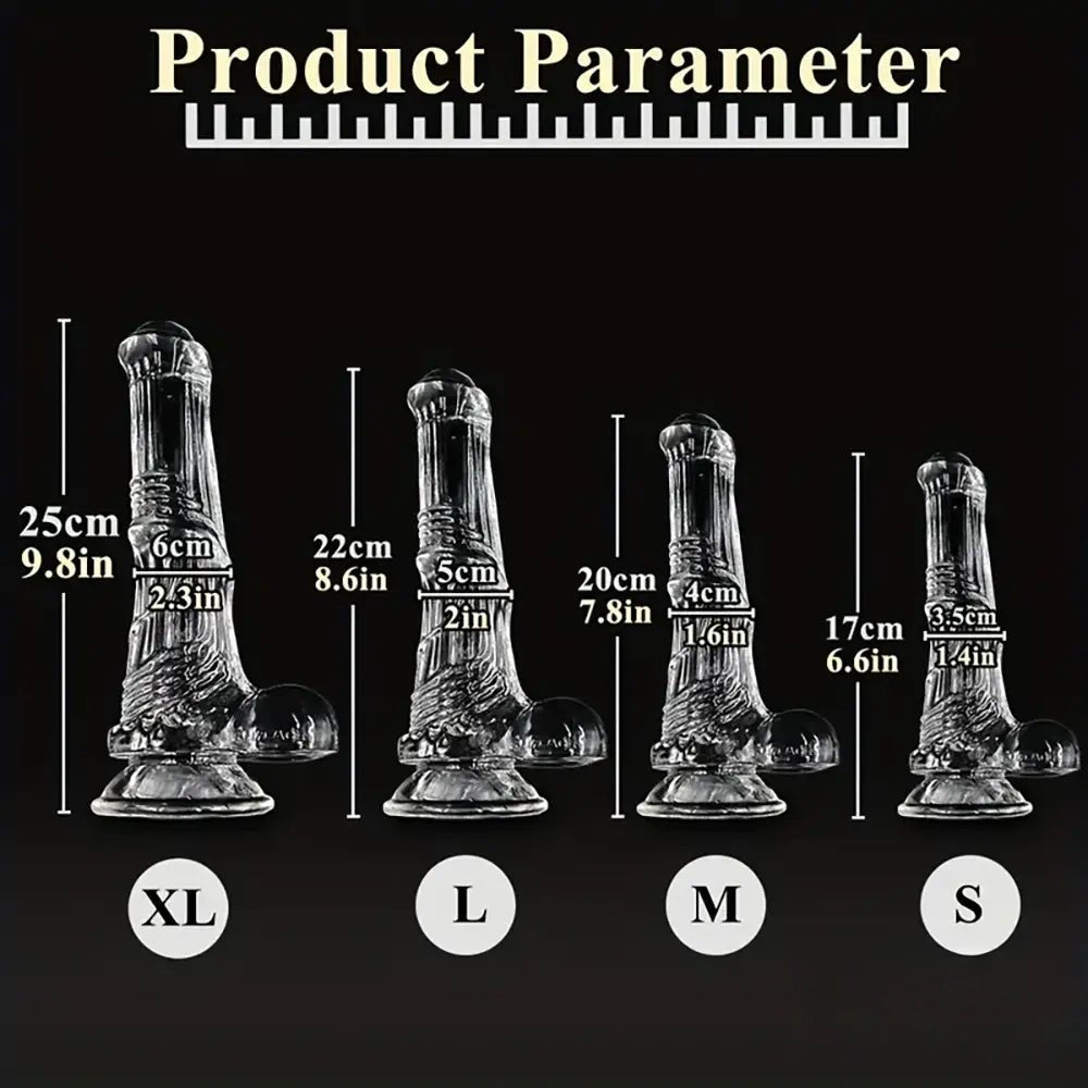Ribbed Realistic Dildo 4 Sizes - Clear or Black PVC Dildo
