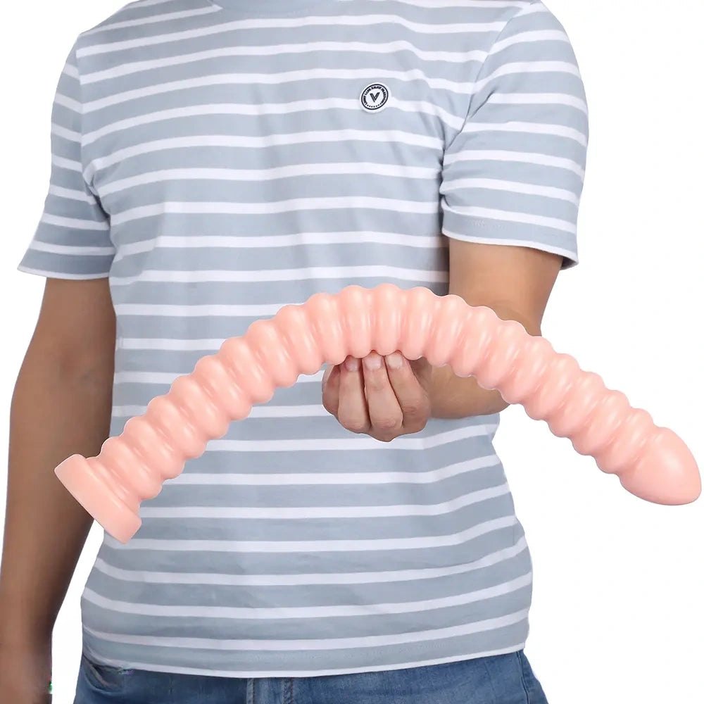 Ribbed Spiral Dildo 18.3in - Realistic Dual Density Dildo
