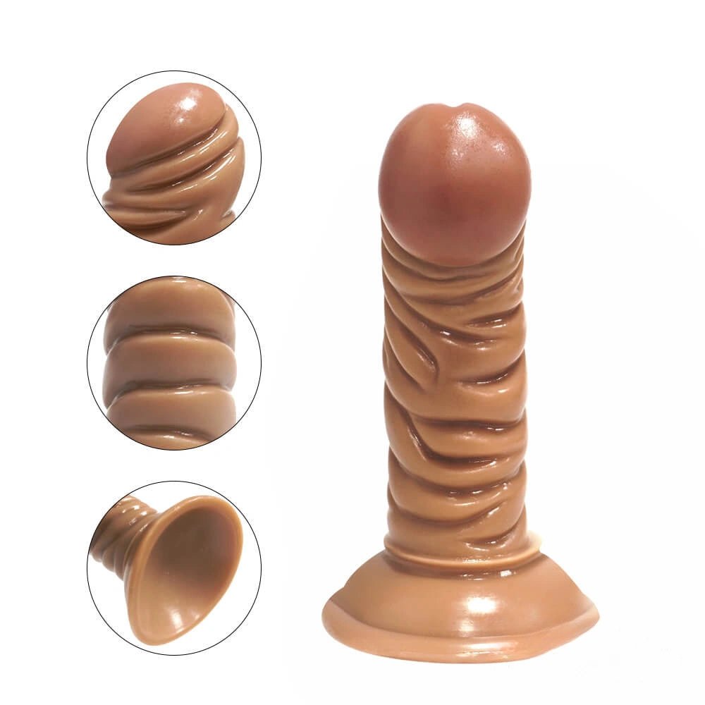 Ribbed Suction Cup Dildo, 4 Colors - Realistic PVC Dildo
