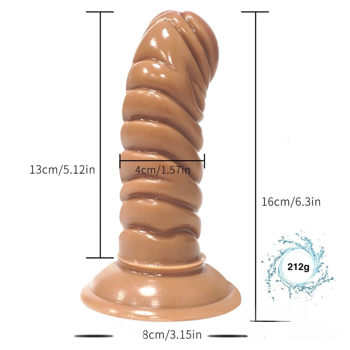 Ribbed Suction Cup Dildo, 4 Colors - Realistic PVC Dildo