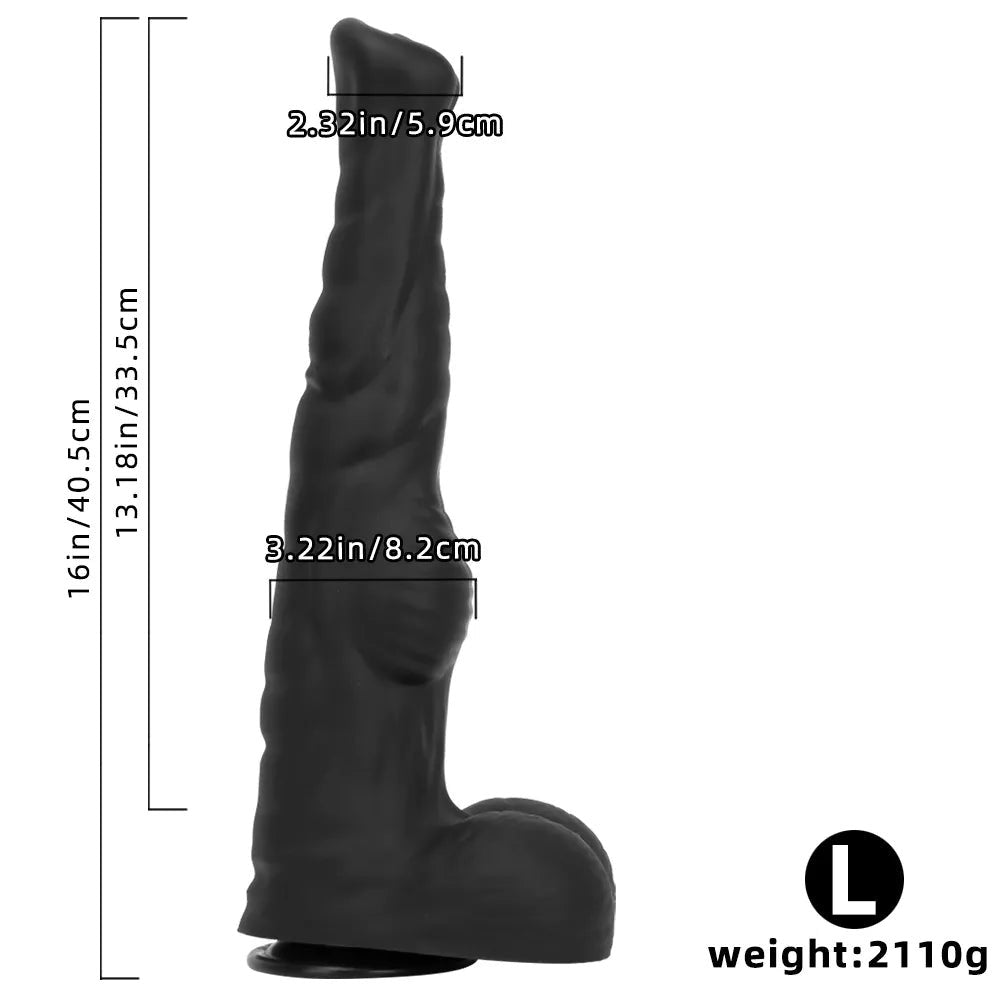 Ribbed Tapered Large Animal Dildo - Knotted Dildo