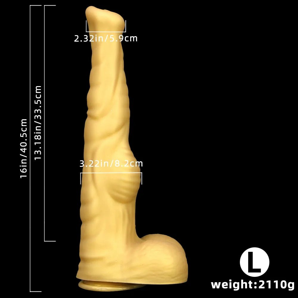 Ribbed Tapered Large Animal Dildo - Knotted Dildo