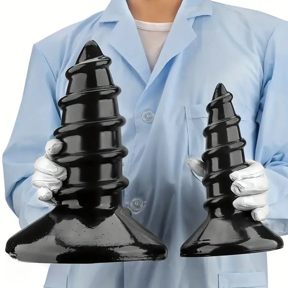 Ridged Black Anal Plug XL - Ribbed Butt Plug, S and L