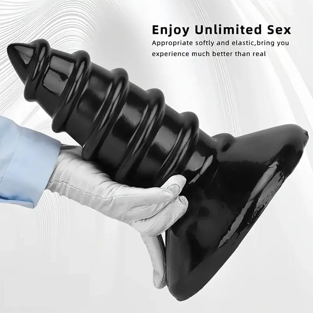 Ridged Black Anal Plug XL - Ribbed Butt Plug, S and L