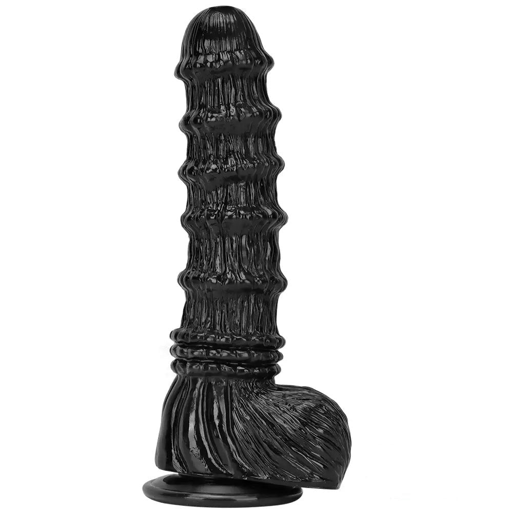 Ridged Black Fantasy Dildo - Big Thick Animal Style Dildo