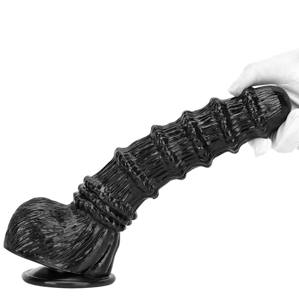 Ridged Black Fantasy Dildo - Big Thick Animal Style Dildo