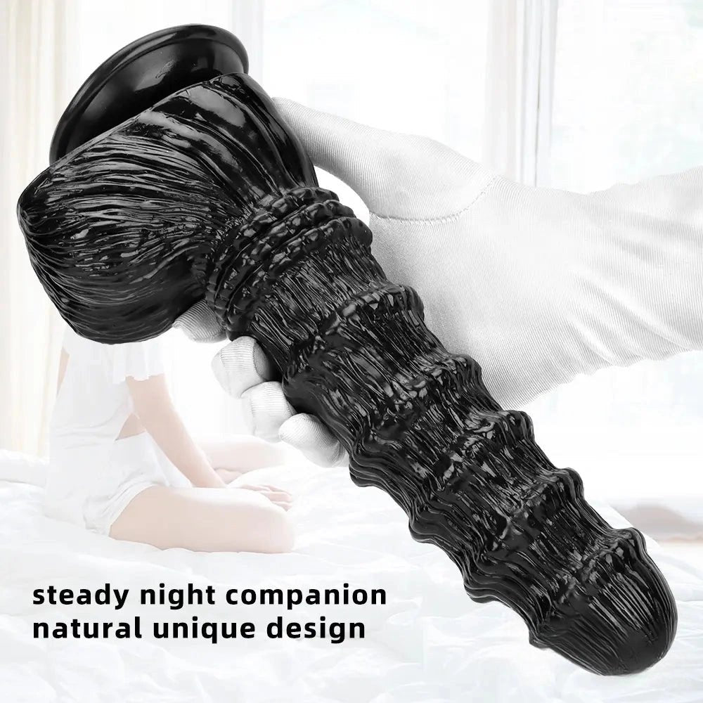 Ridged Black Fantasy Dildo - Big Thick Animal Style Dildo