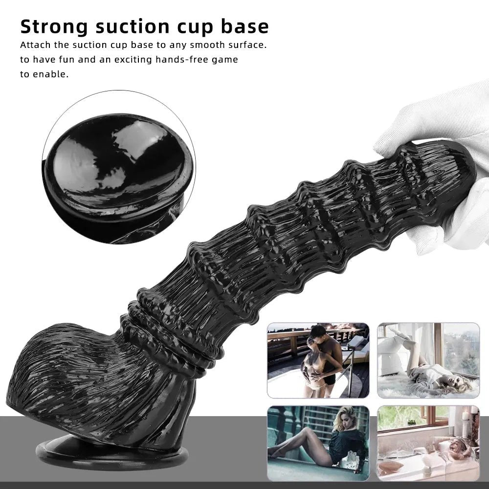 Ridged Black Fantasy Dildo - Big Thick Animal Style Dildo