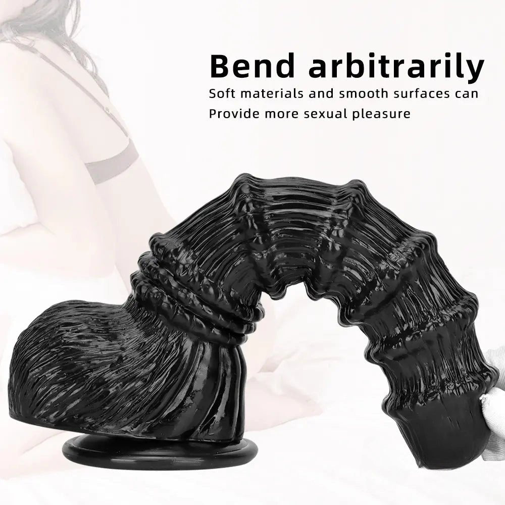 Ridged Black Fantasy Dildo - Big Thick Animal Style Dildo