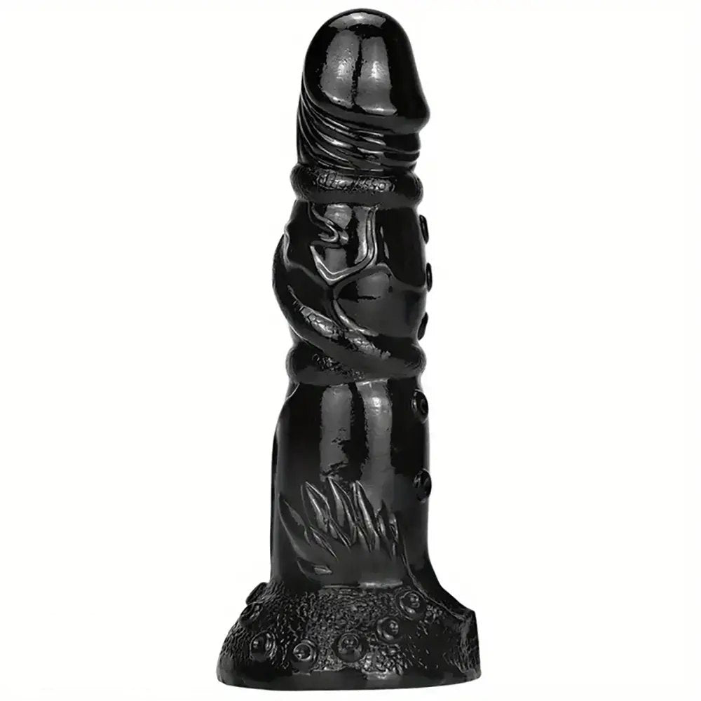 Ridged Fantasy Dildo With Nodules - Textured Black Fantasy Dildo