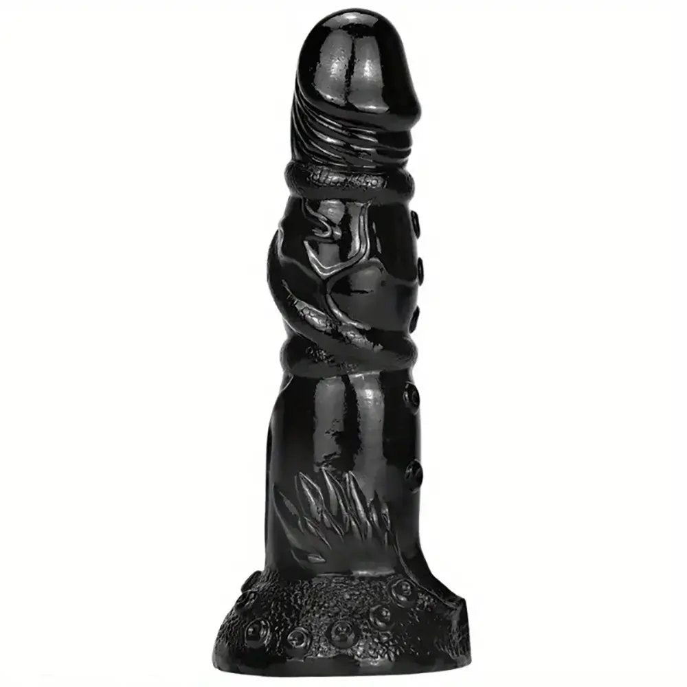 Ridged Fantasy Dildo With Nodules - Textured Black Fantasy Dildo