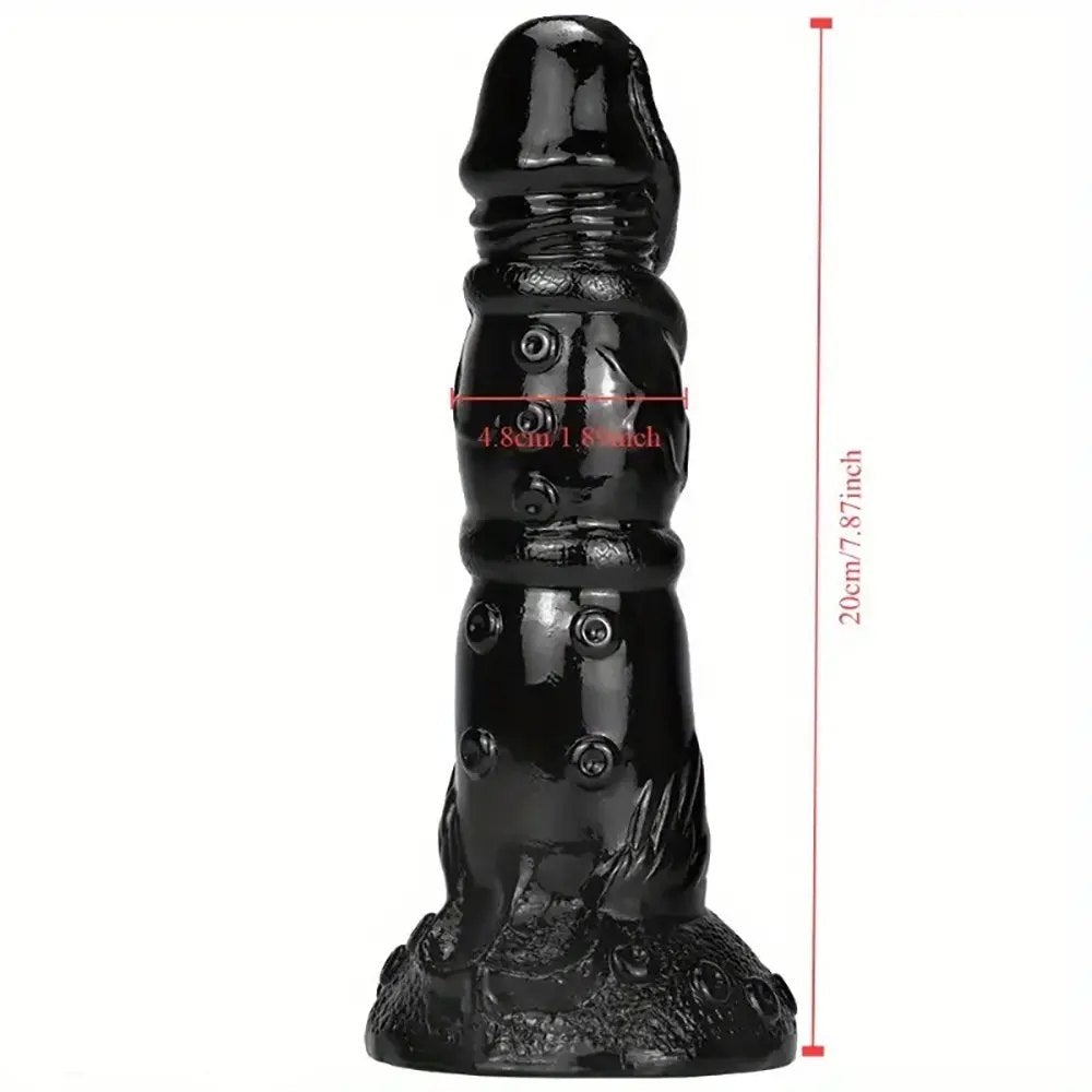 Ridged Fantasy Dildo With Nodules - Textured Black Fantasy Dildo